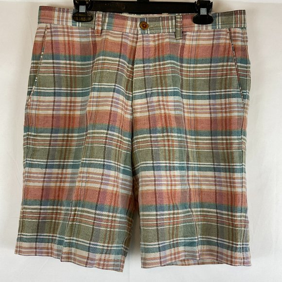 Tommy Bahama Men's Shorts 33 Blue Red Green White Plaid Stripe Twill
